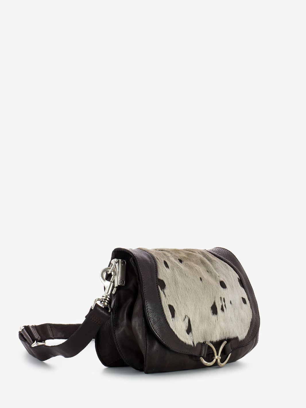 One shoulder bag in leather and pony skin beige / dark brown 