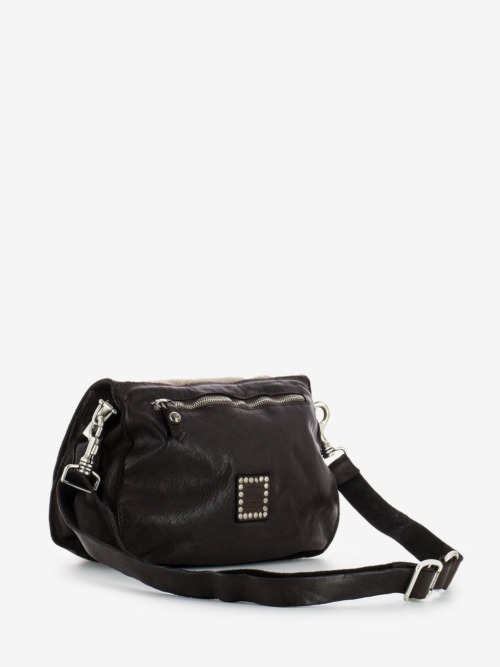 One shoulder bag in leather and pony skin beige / dark brown 