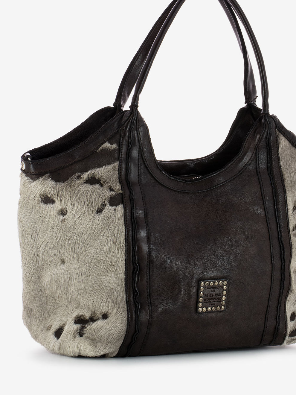 Beige / dark brown pony shopper