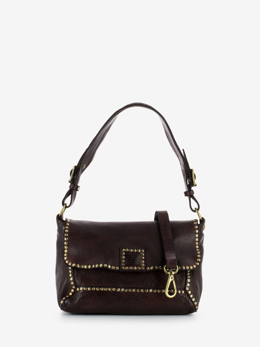 Shoulder bag with burgundy studs