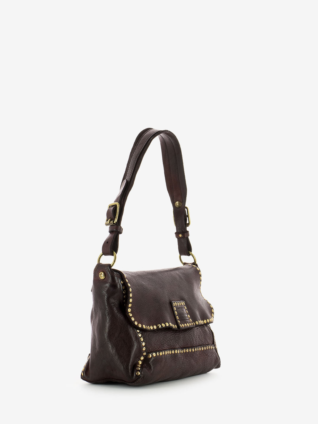 Shoulder bag with burgundy studs
