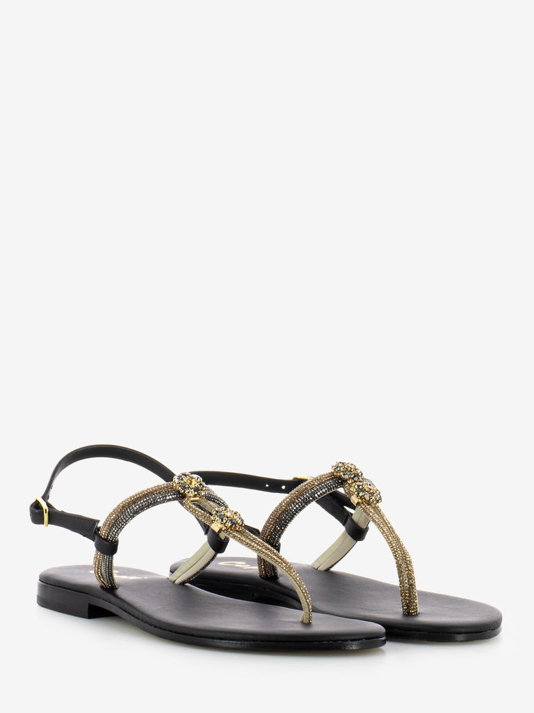 CAPRI - Sandali infradito rhinestones nero / oro