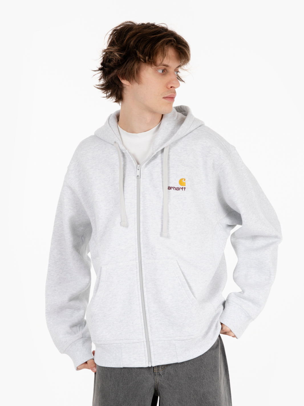 Hooded american script jacket ash heather 