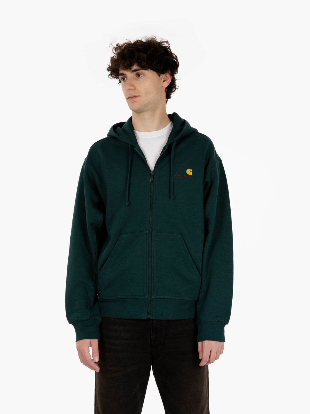Hooded American Script jacket dark fir