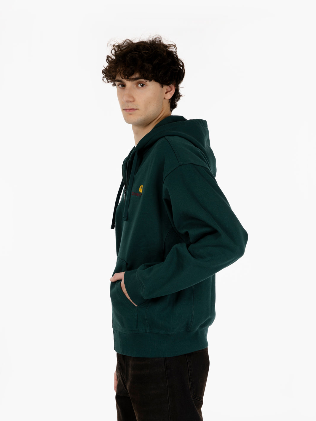 Hooded American Script jacket dark fir