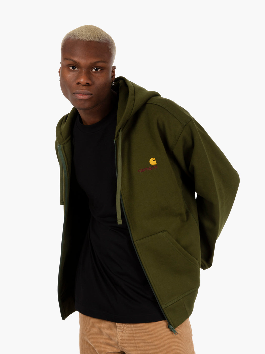 Hooded american script jacket tarragon 