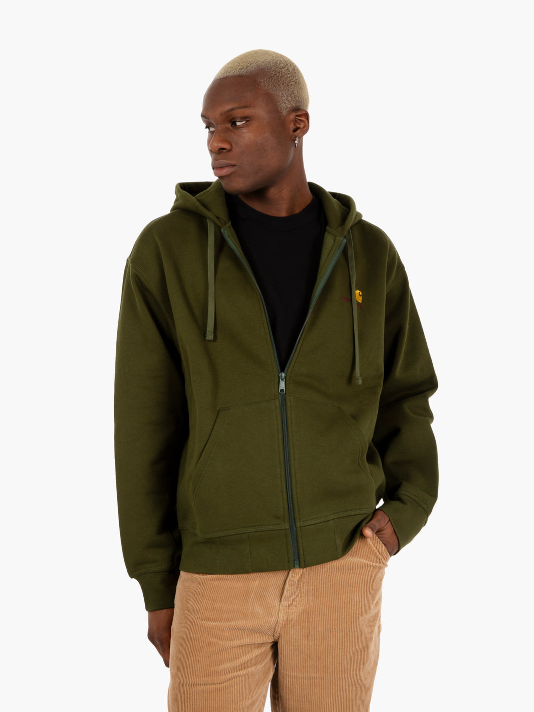 Hooded american script jacket tarragon 