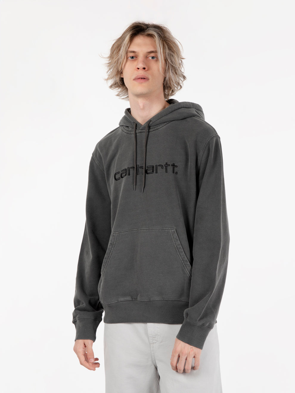 Hooded Duster sweat black garment dyed