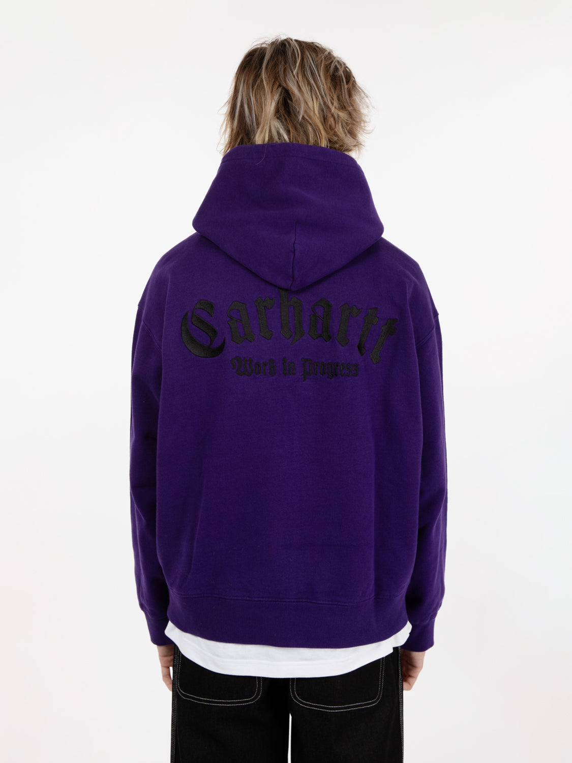 Hooded onyx script sweat tyrian / black