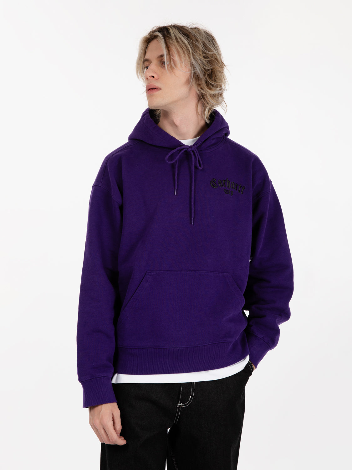 Hooded onyx script sweat tyrian / black
