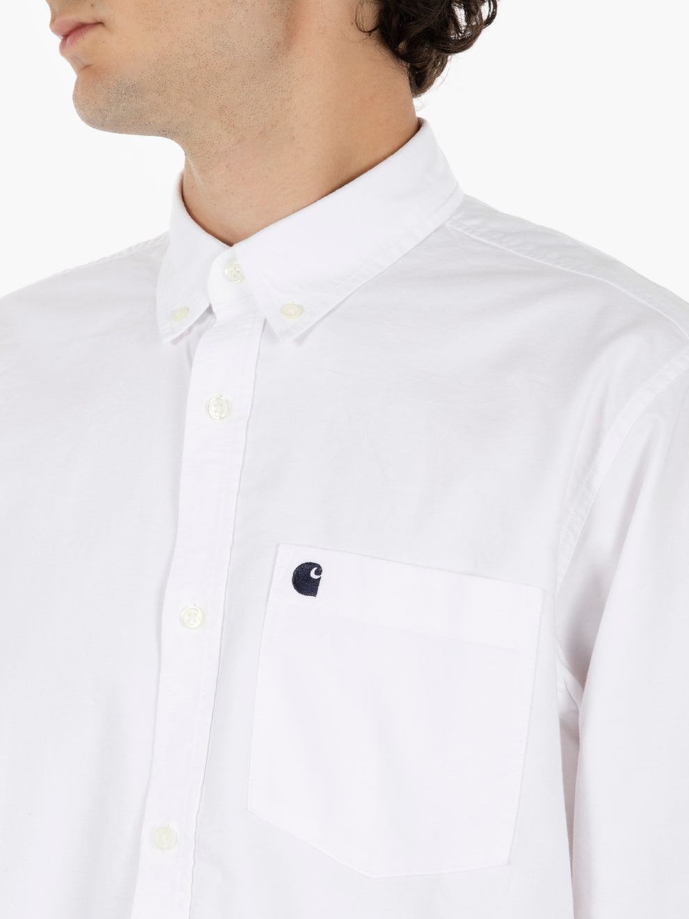 L/S C-Logo Shirt white / dark navy