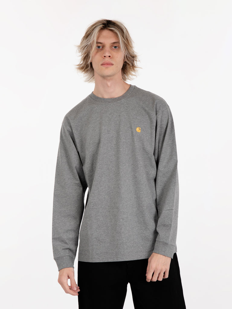 Carhartt WIP - L/S Chase T-Shirt dark grey heather / gold