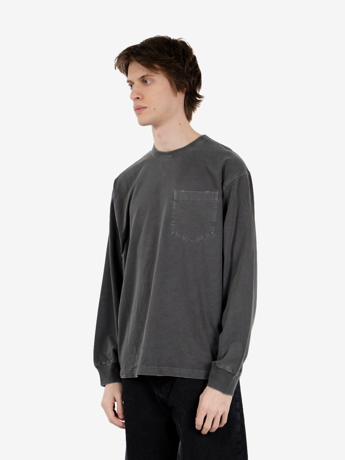 L/S Torion pocket t-shirt black grind wash