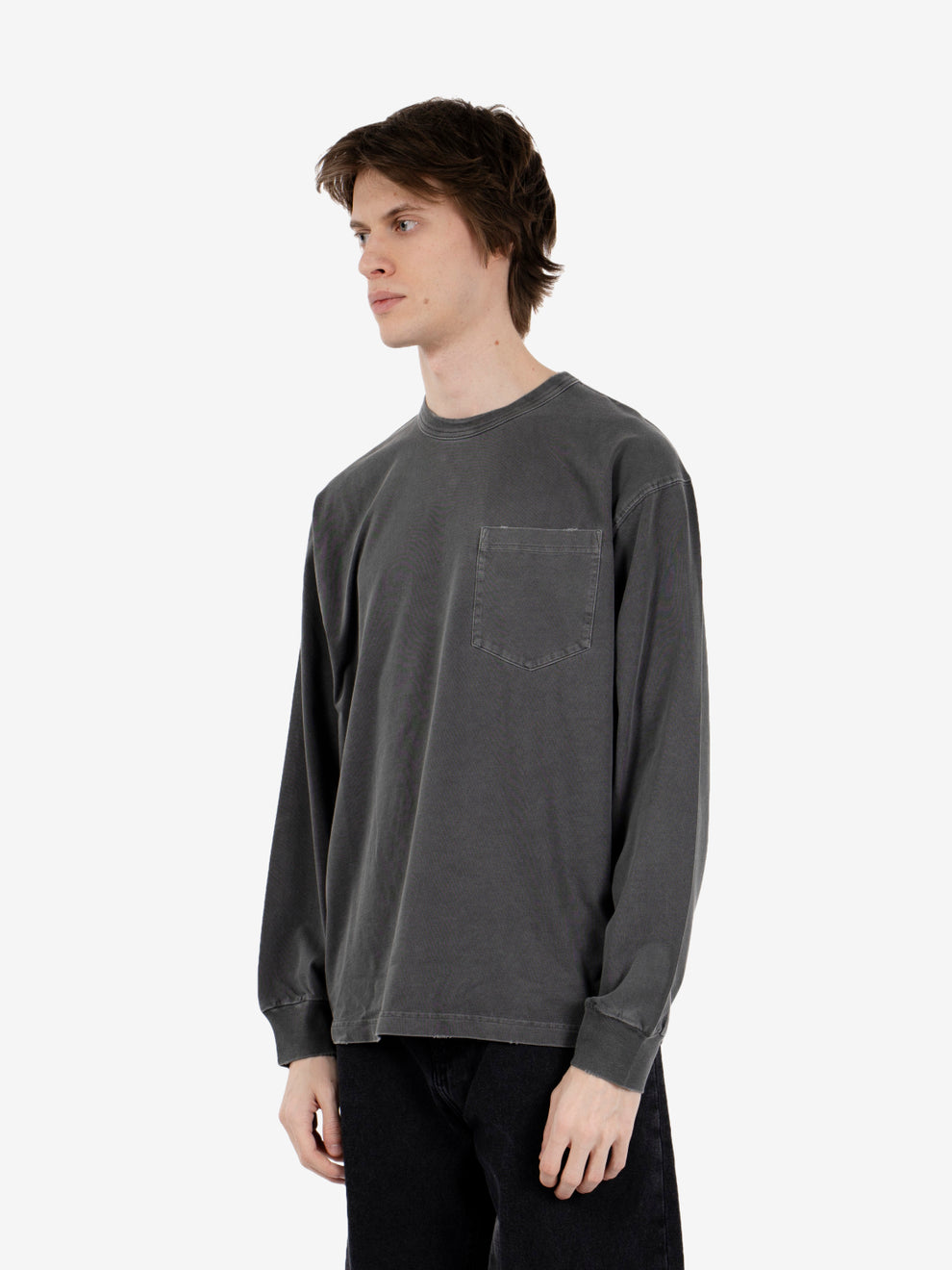 L/S Torion pocket t-shirt black grind wash