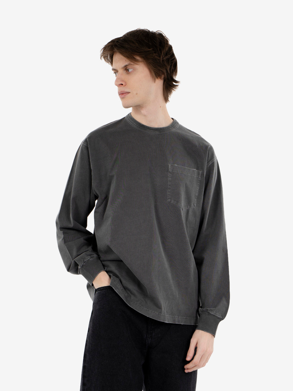 L/S Torion pocket t-shirt black grind wash