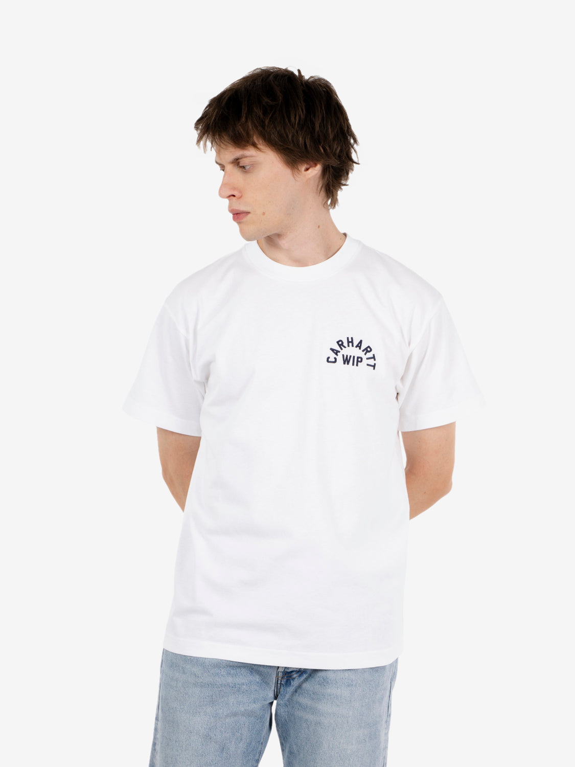 S/S Arch Script t-shirt white / dark navy