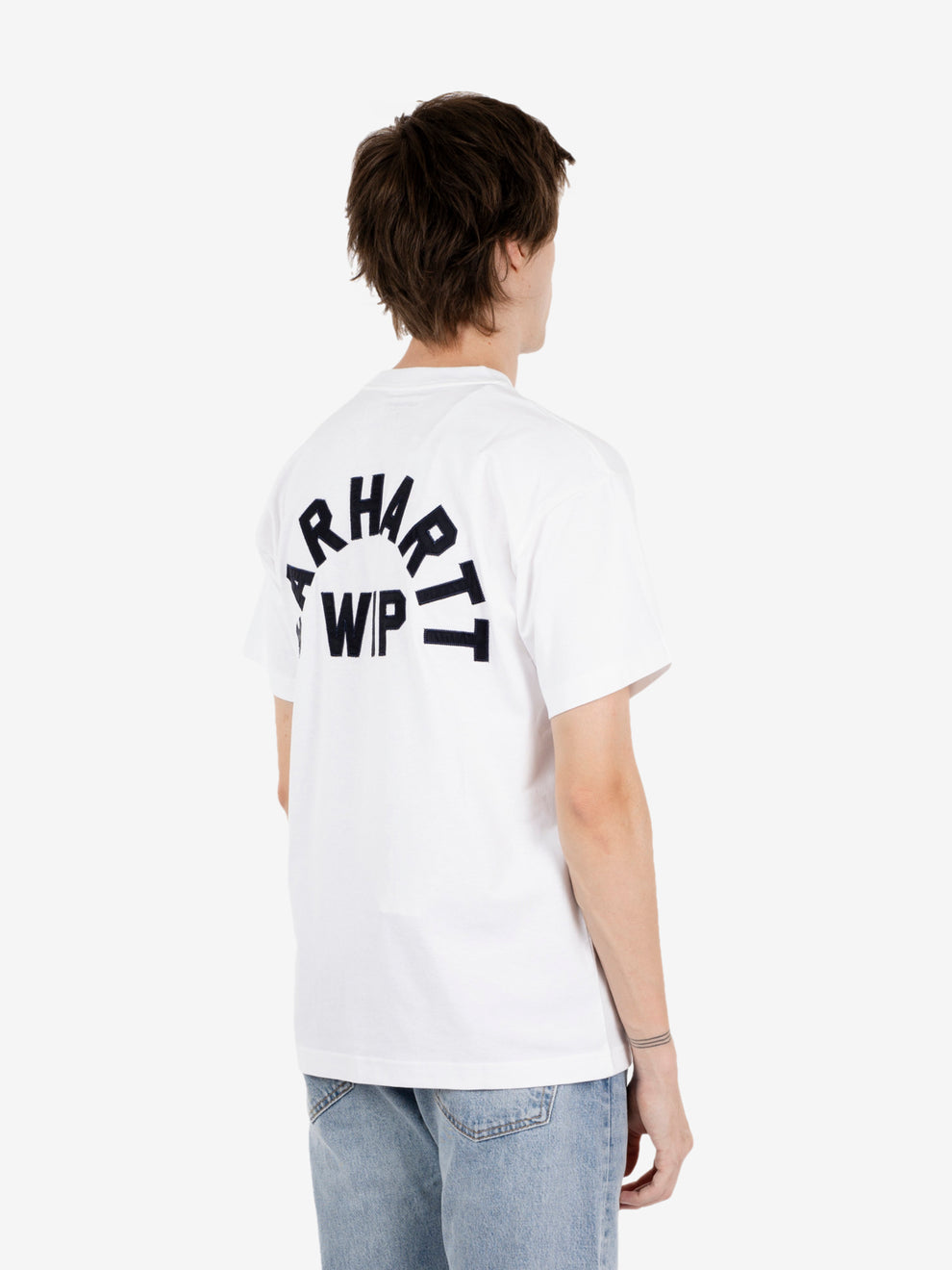 S/S Arch Script t-shirt white / dark navy