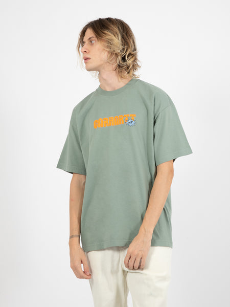 S/S Arrow Script T-Shirt Glassy Teal Stone Washed