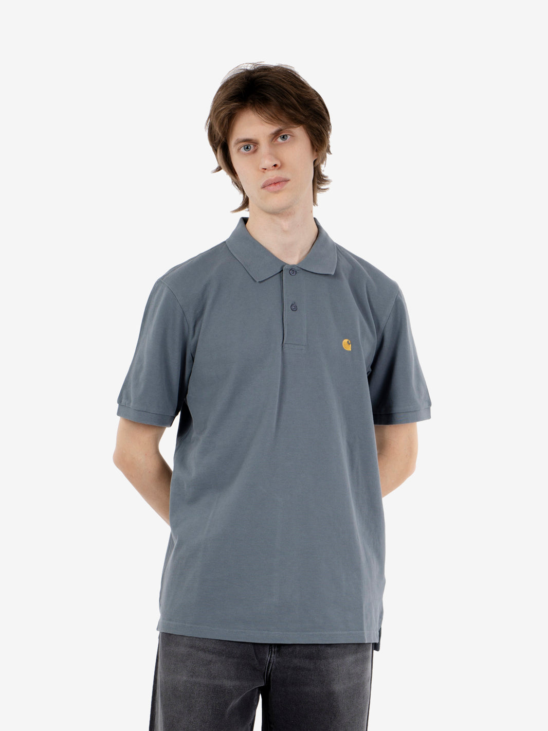 S/S Chase Pique Polo cozy blue/gold 