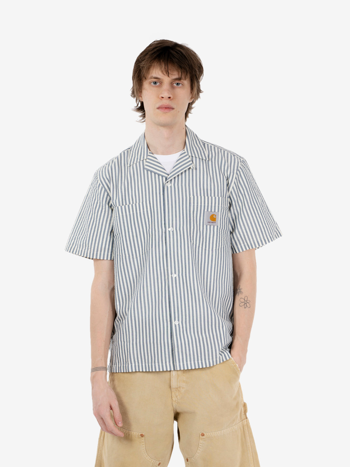 S/S Leavel Shirt blue river / wax