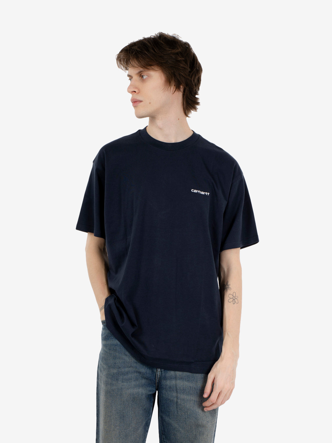 S/S Script Embroidery T-Shirt deep night / white