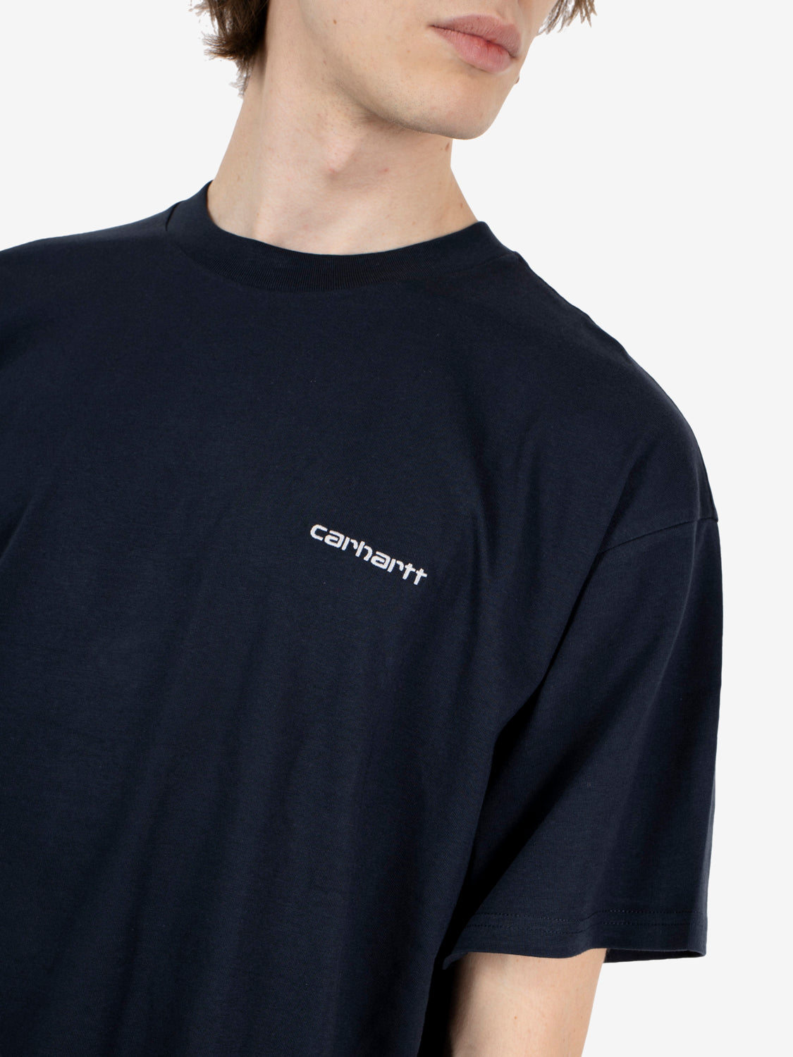 S/S Script Embroidery T-Shirt deep night / white