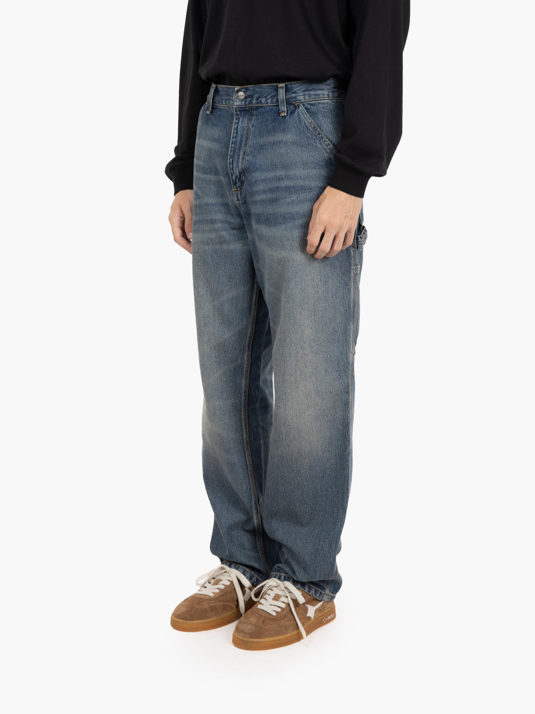 Single knee pant blue worn used wash
