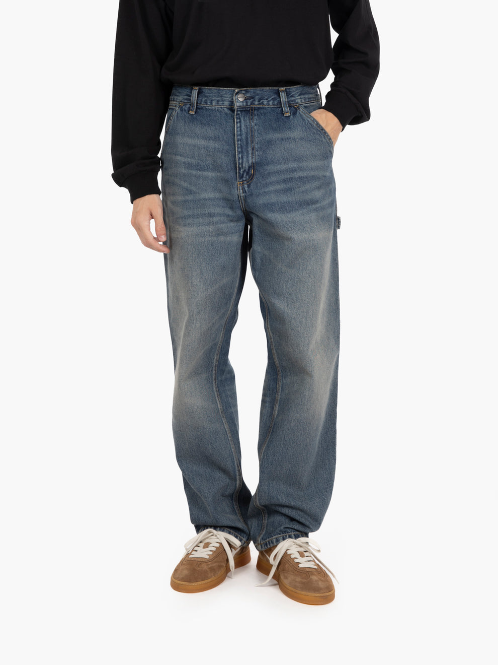 Single knee pant blue worn used wash