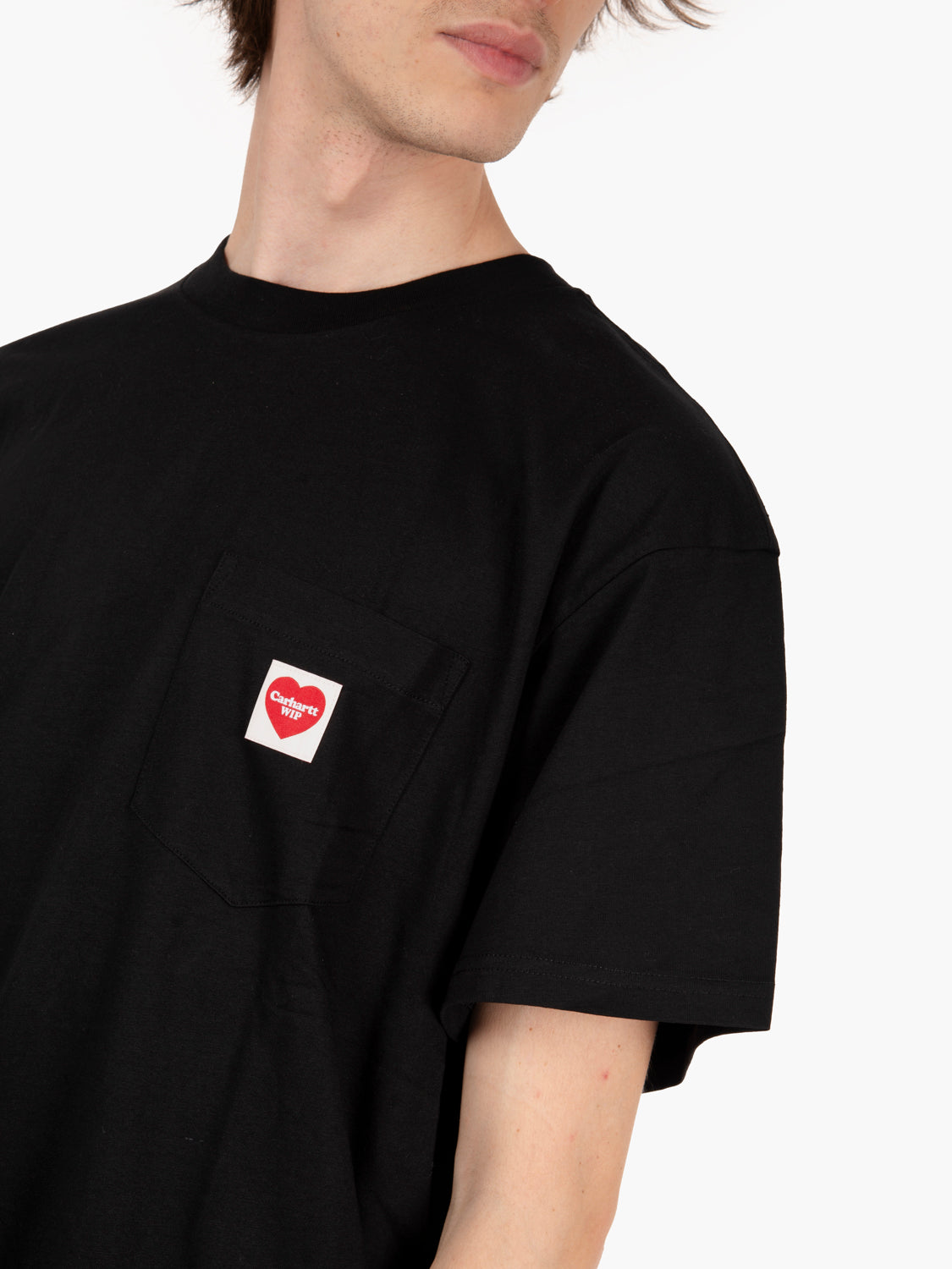 T-shirt S/S pocket heart black / red