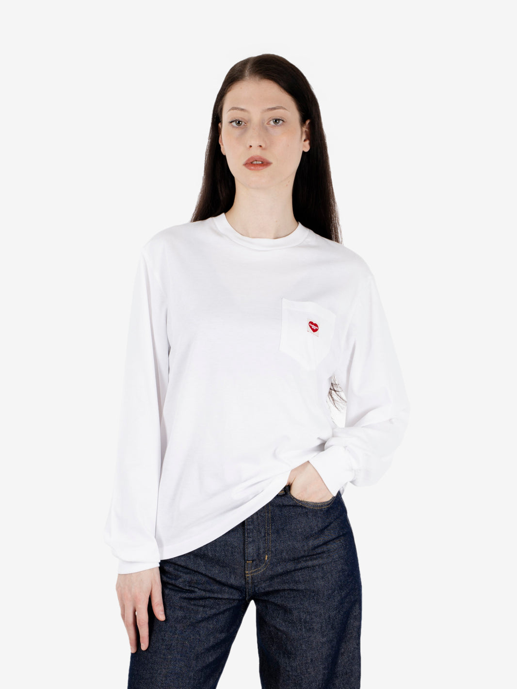 W' L/S Pocket Small Heart t-shirt white