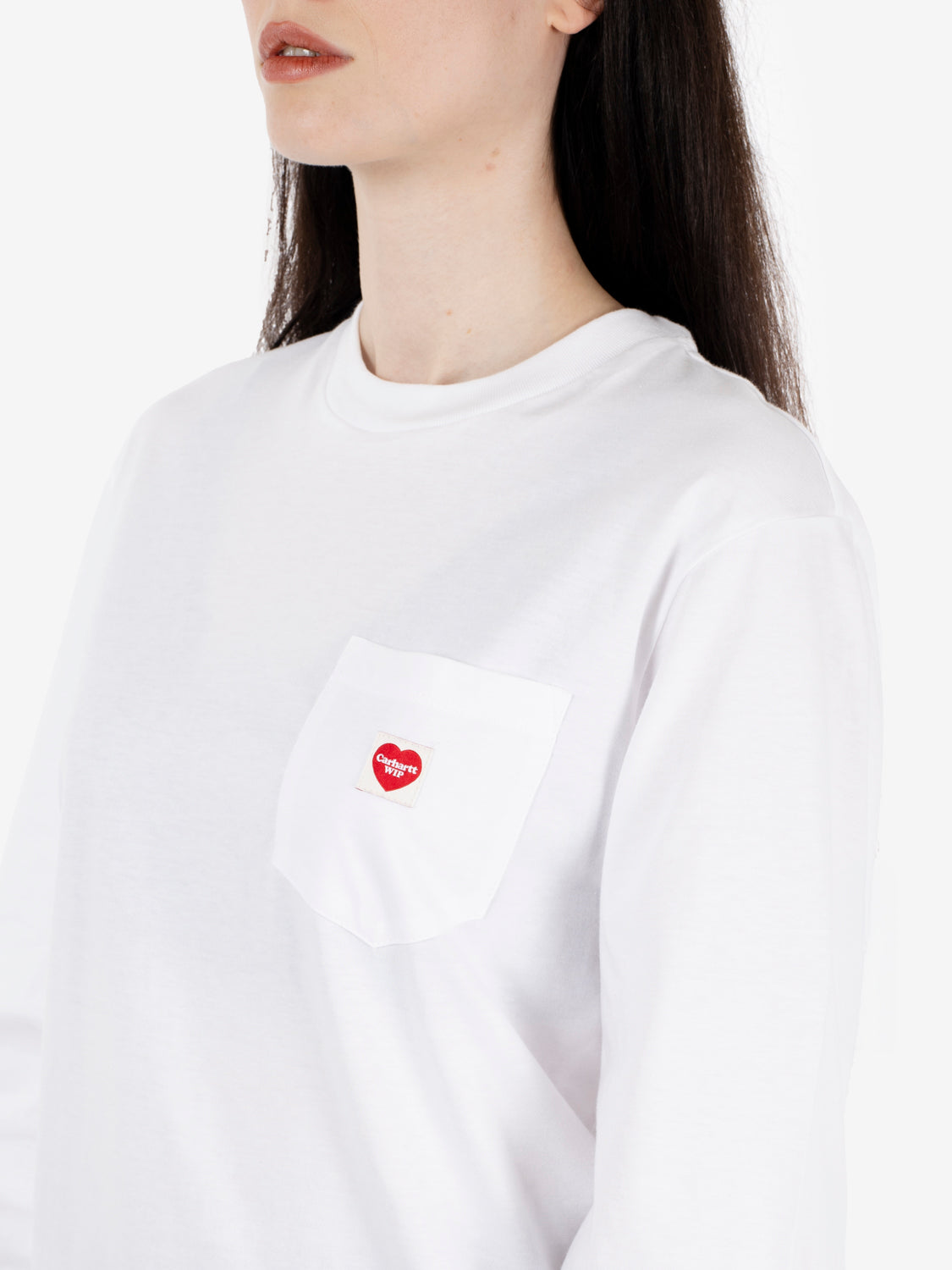 W' L/S Pocket Small Heart t-shirt white