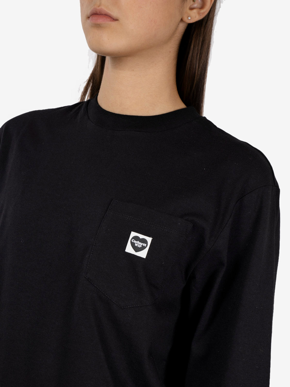 W' l/s t-shirt pocket small heart black