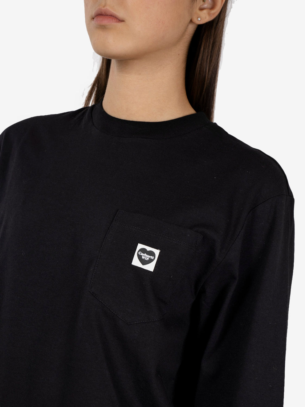 W' l/s t-shirt pocket small heart black