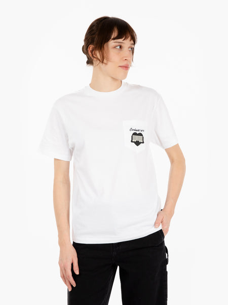 W' S/S Heart Train Pocket T-S White