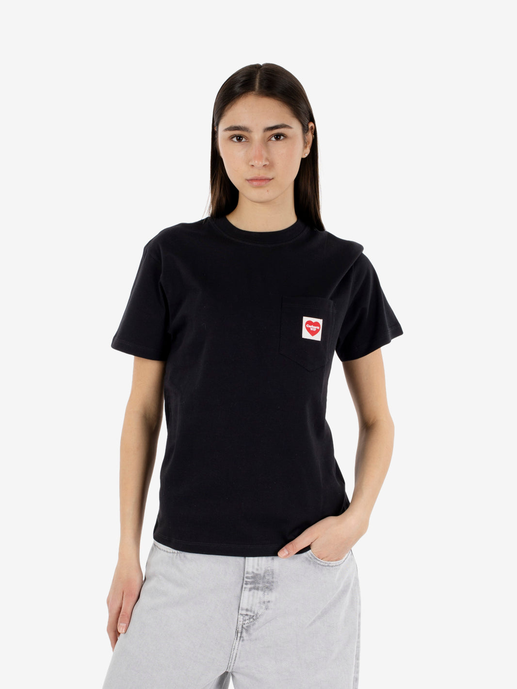 W' S/S Pocket Heart T-Shirt Black/Red