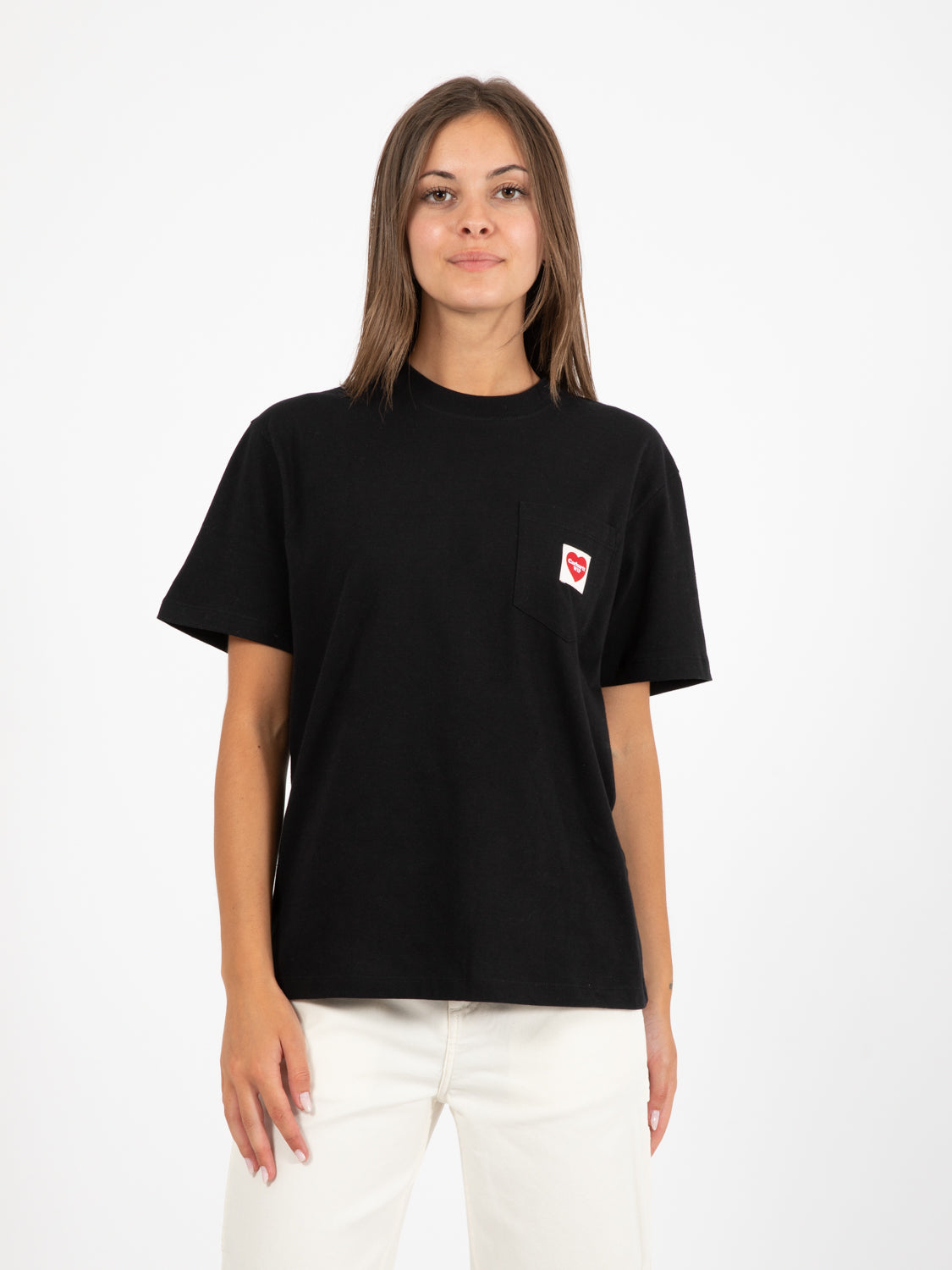 W' S/S pocket heart t-shirt black