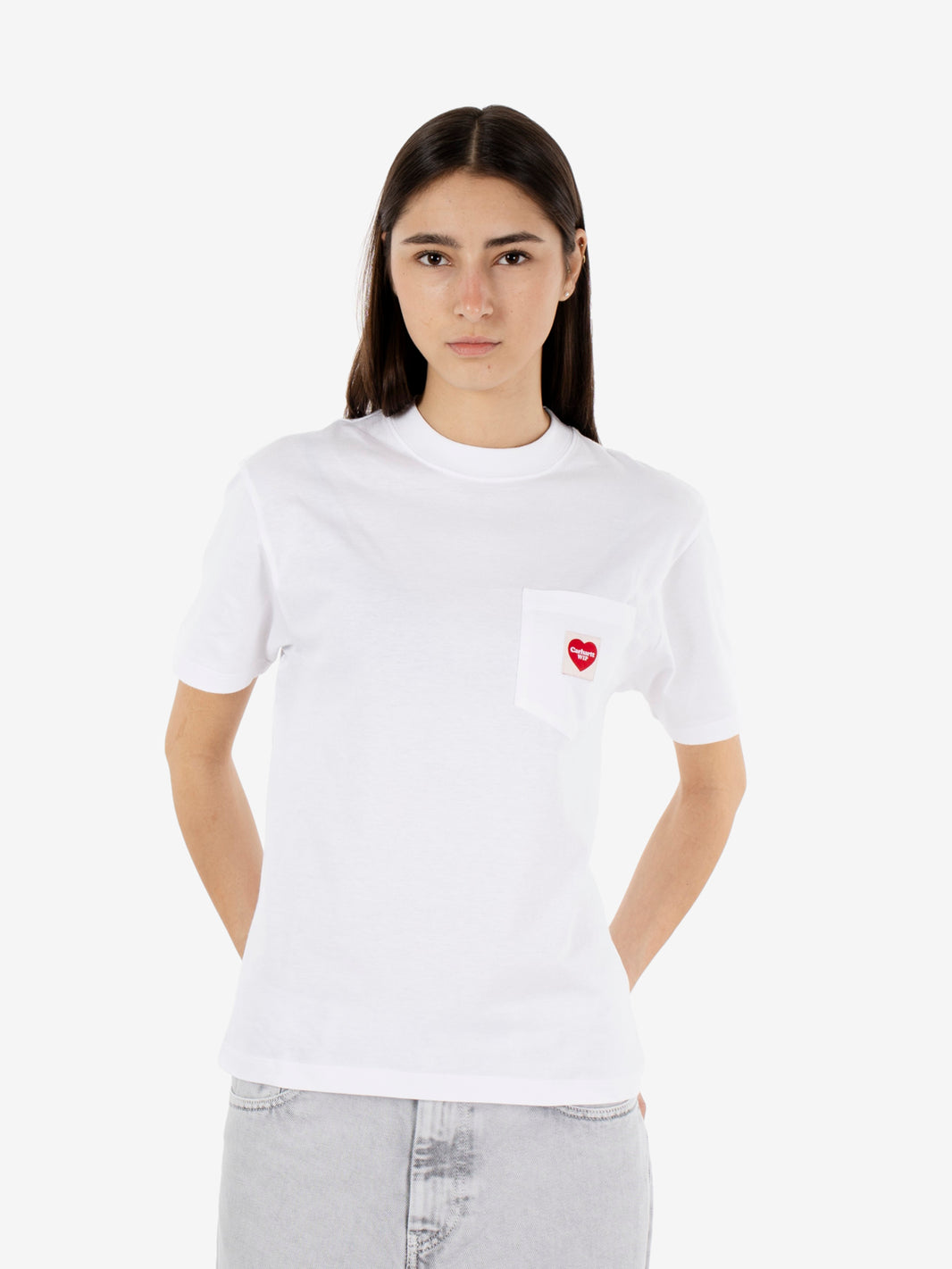W' S/S Pocket Heart T-Shirt White/Red