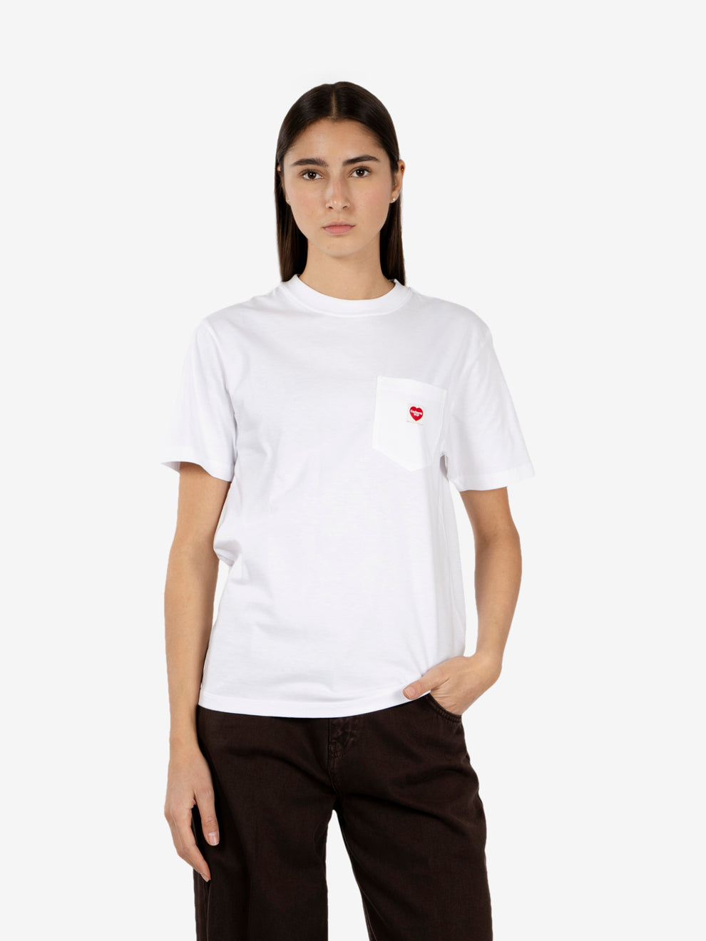 W' s/s t-shirt pocket small heart white / red
