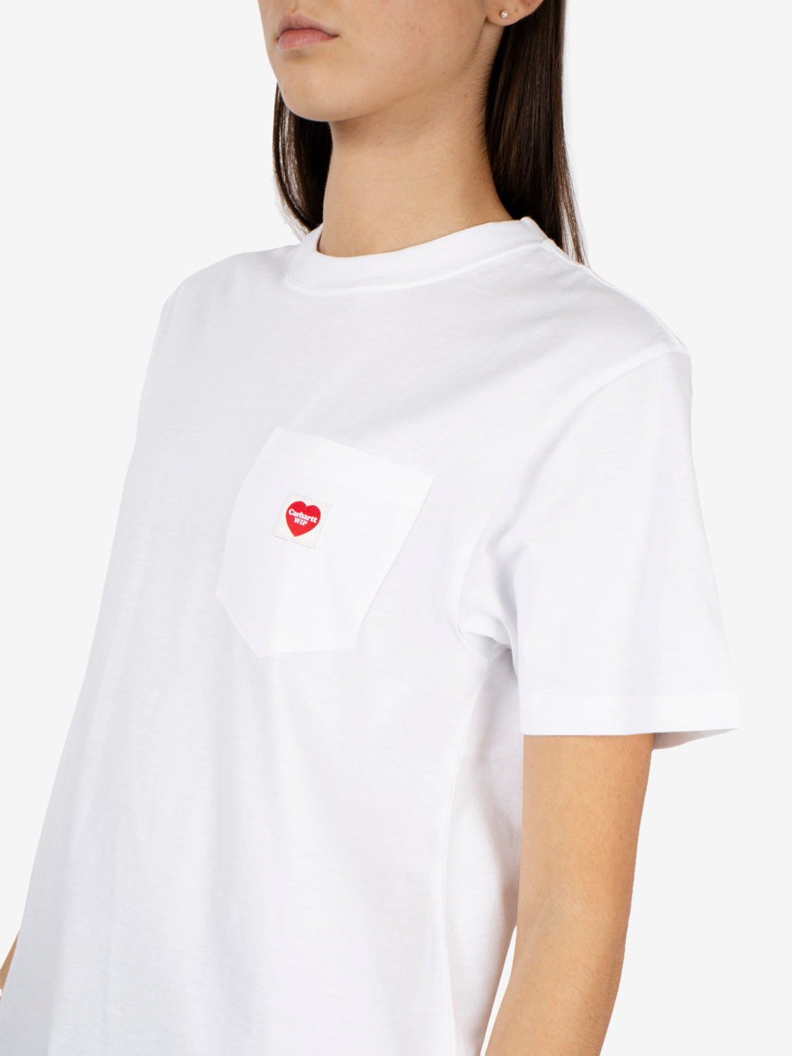 W' s/s t-shirt pocket small heart white / red