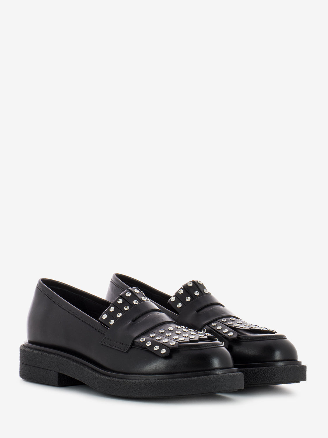 Black Studded Penny Band Loafers