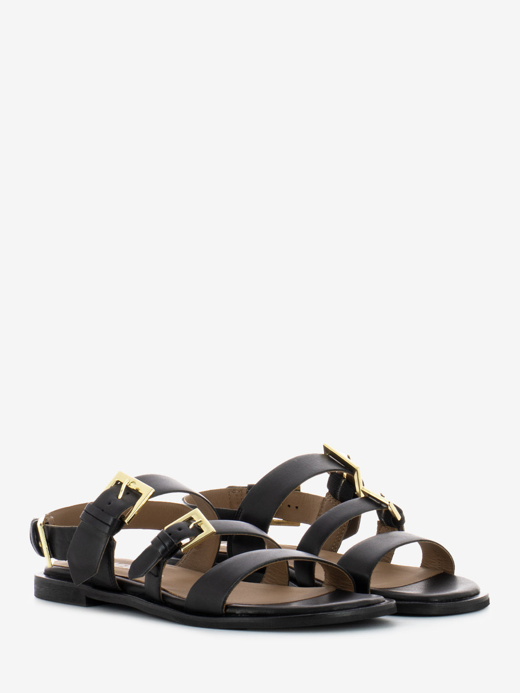 Sandalo con fibbie in pelle nero