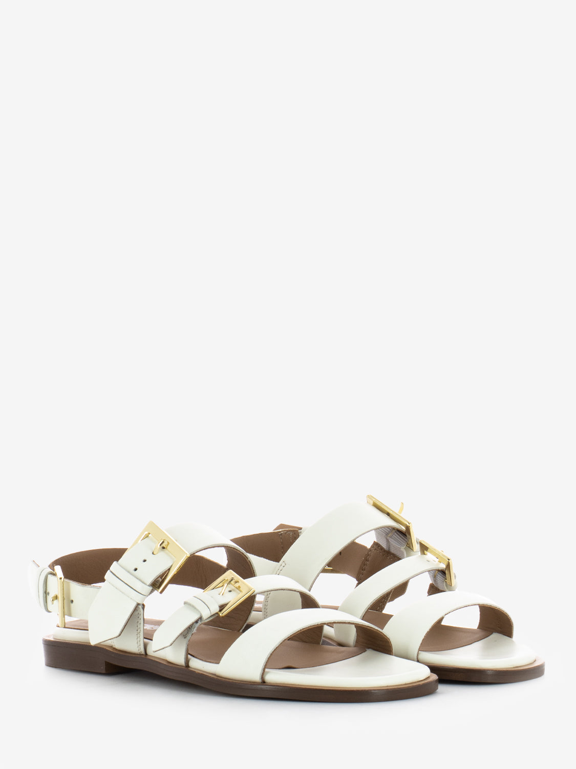 Sandalo con fibbie in pelle talco