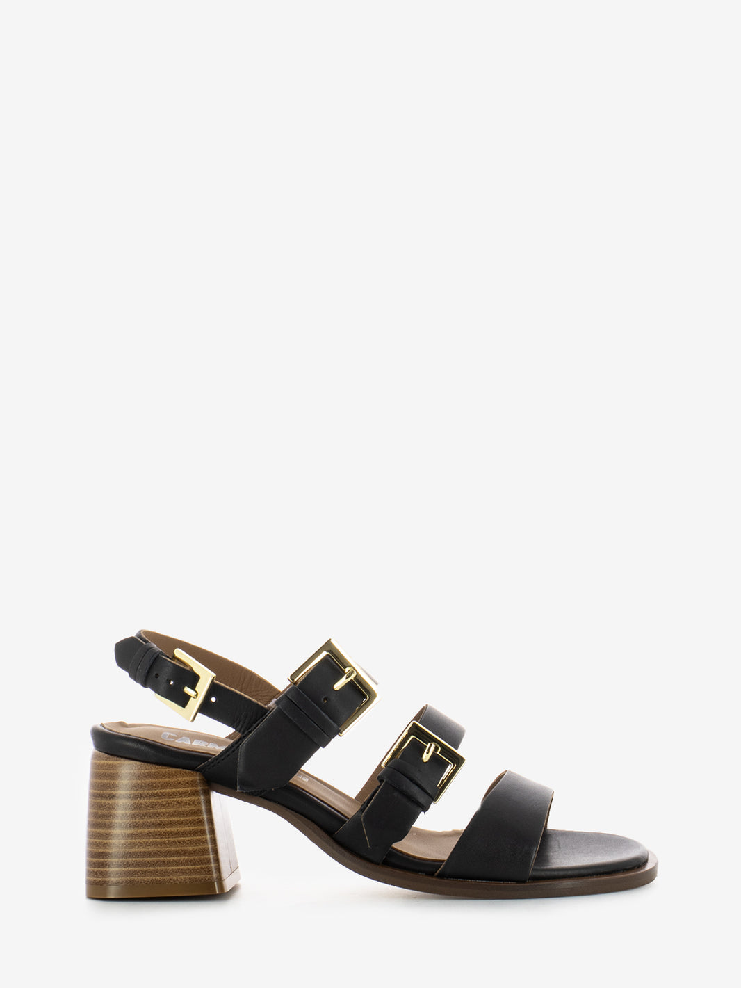 Sandalo tacco con fibbie in pelle nero