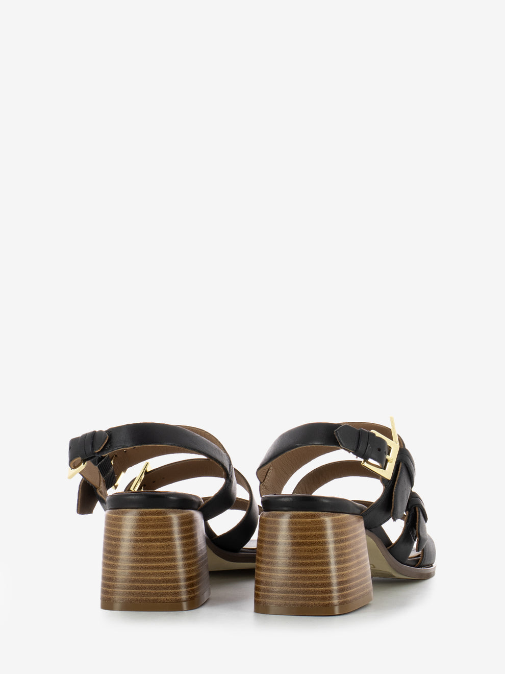 Sandalo tacco con fibbie in pelle nero