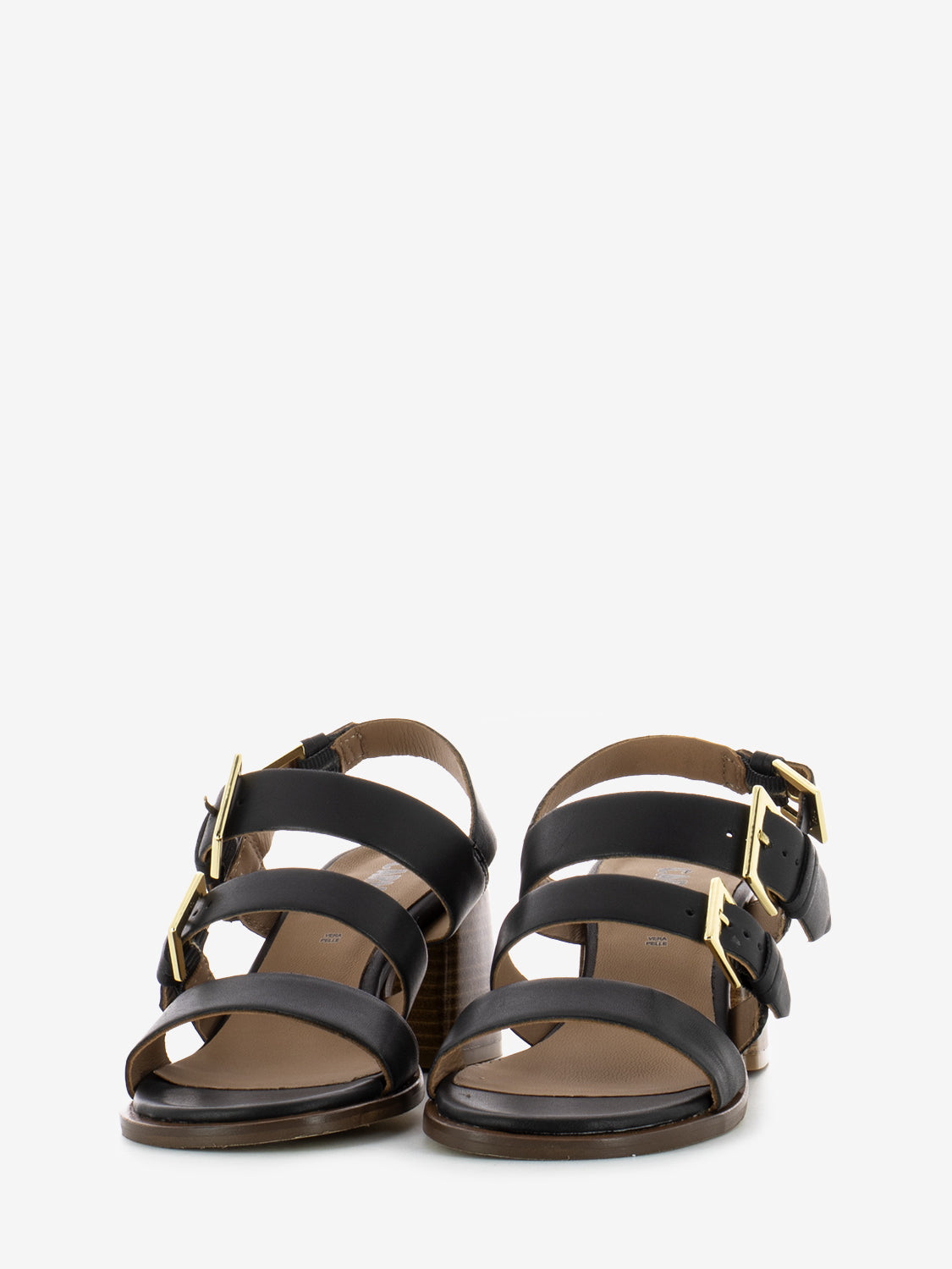Sandalo tacco con fibbie in pelle nero