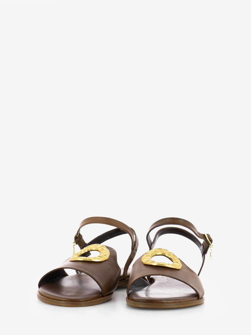 Brown leather sandals with accessory
