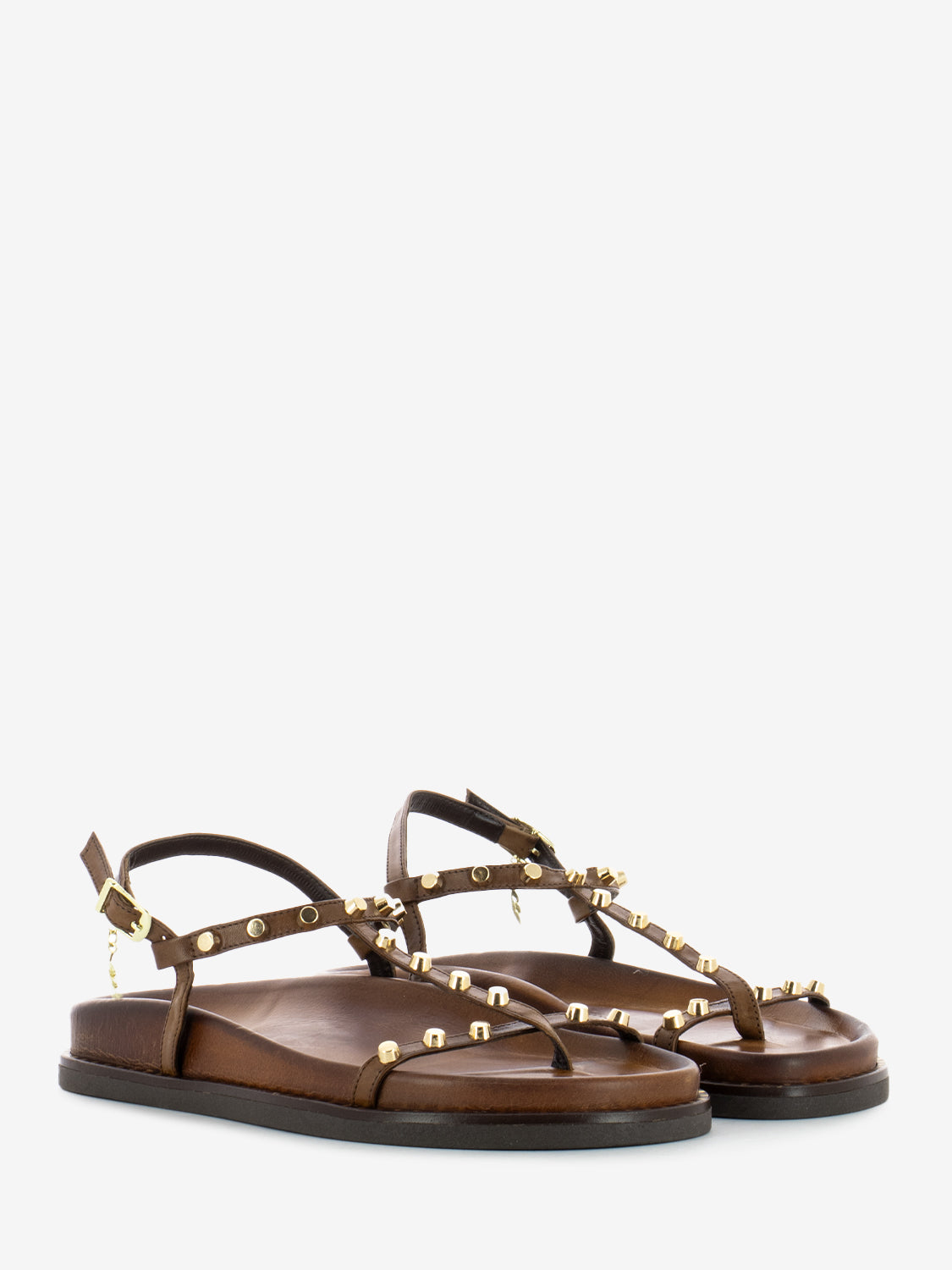Brown studded flip flop sandal
