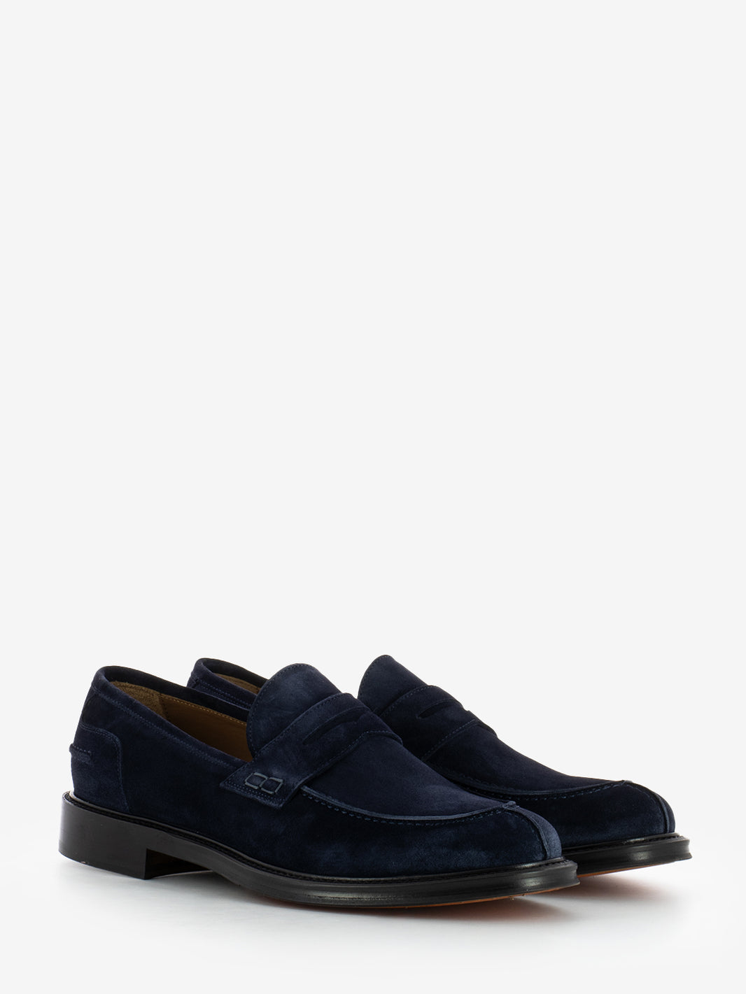 Blue suede penny loafer