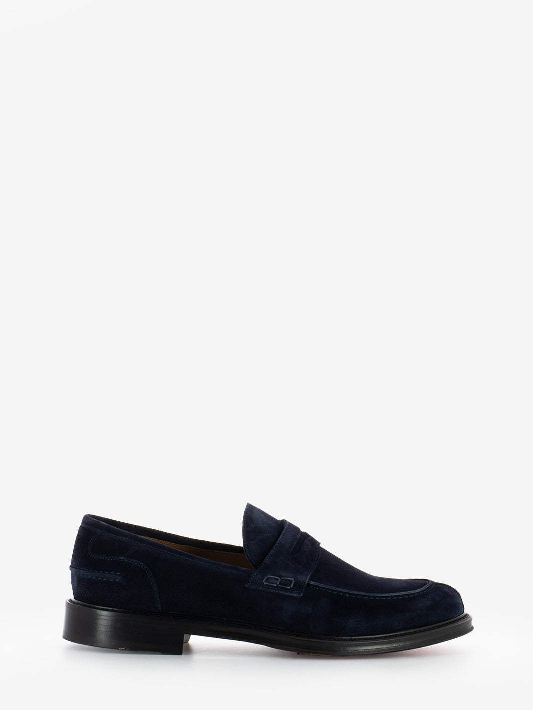 Blue suede penny loafer