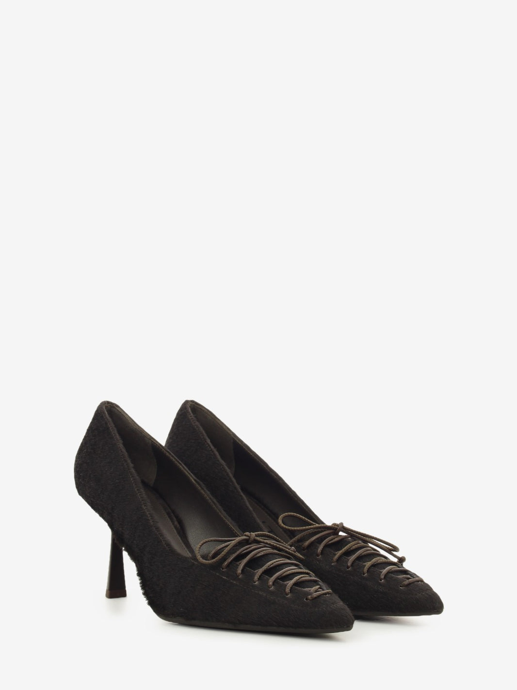 Dark brown pony hair décolleté pumps